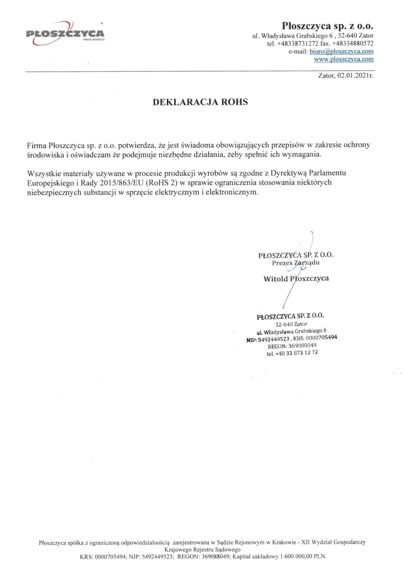 Oświadczenie ROHS